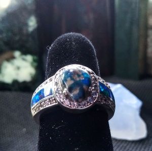 3.20Tcw Natural Black Precious Opal Silver Ring